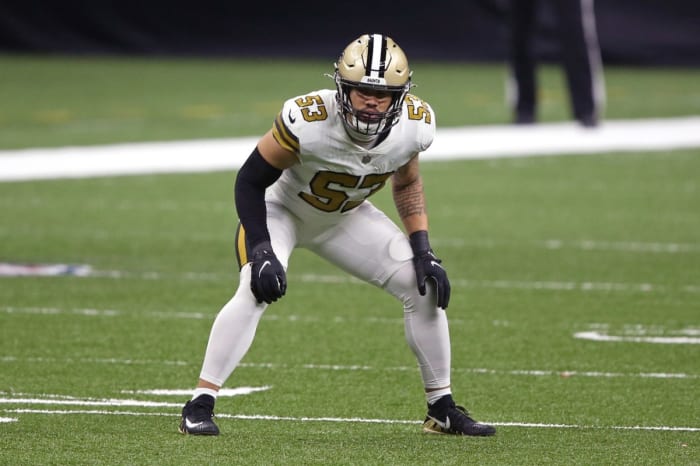 New Orleans Saints linebacker Zack Baun (53) on the kickoff return team. Mandatory Credit: Chuck Cook-USA TODAY